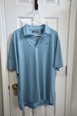 Southern Charm Clothing Striped Polo Shirt Blue Green Dog Logo Size L LSC364